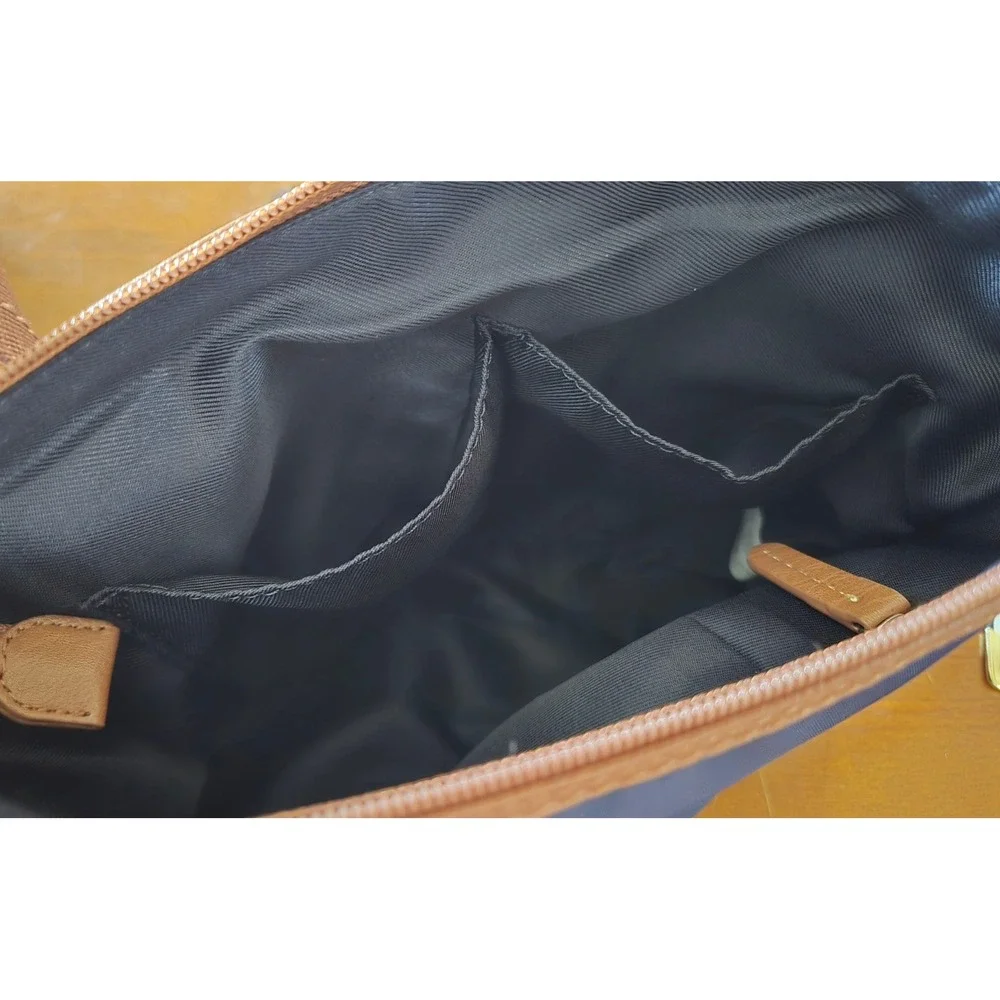 The Sak Classic Chic Navy Blue Nylon Crossbody Bag Tan Trim Organizer Travel